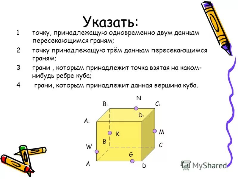 на ребрах куба взяты точки