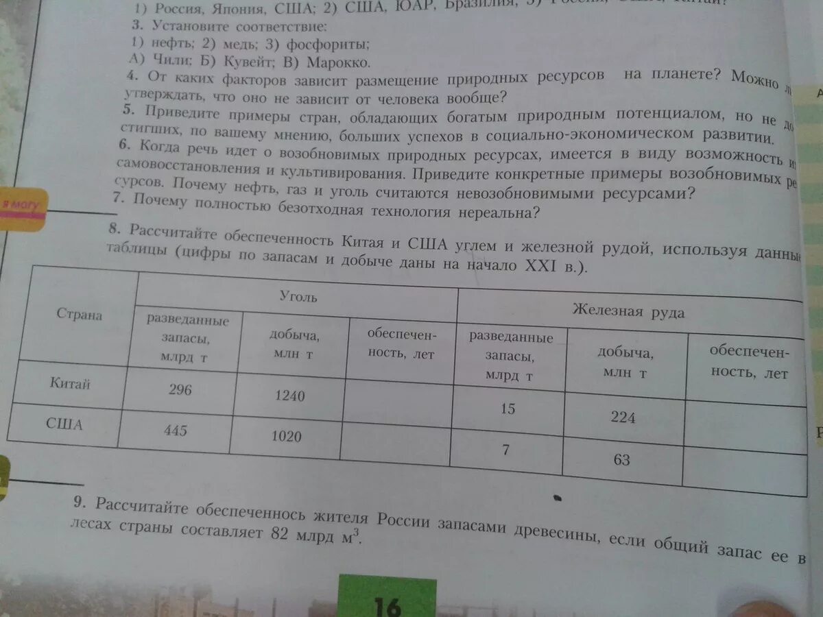 Рассчитайте обеспеченность Китая и США углем и железной Рудой. Используя данные таблицы рассчитайте. Обеспеченность Китая таблица. Ресурсообеспеченность США железной Рудой.