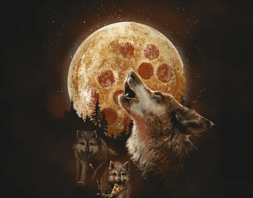 4 лапы луна. Волк и Луна. Лунные волки. Волк и Луна на рабочий стол. Пицца Луна.