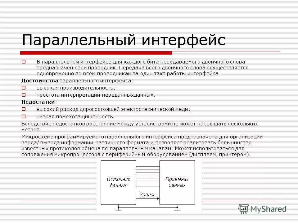 Параллельный интерфейс. Протокол передачи данных. Параллельный интерфейс. Алгоритм работы последовательного интерфейса. Параллельный интерфейс.