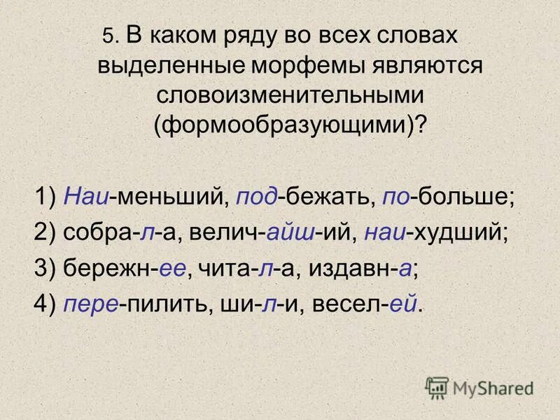 Словоизменительные морфемы. Какие морфемы являются формообразующими. Омонимичные морфемы.