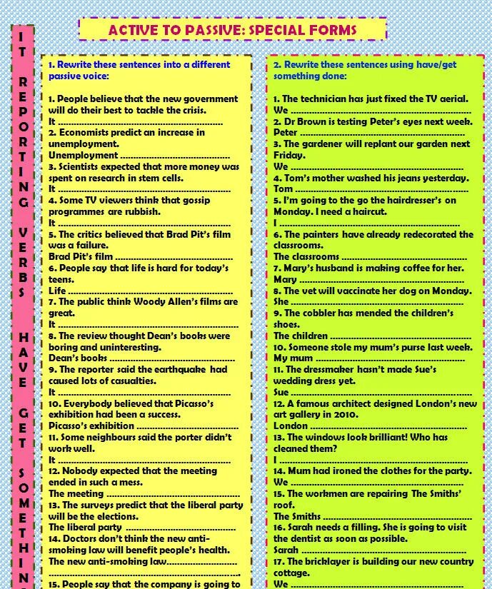 Rephrase the sentences. Active to Passive. Change the Passive form into the Active. Passive forms Worksheets. Rewrite the sentences into Passive Voice.