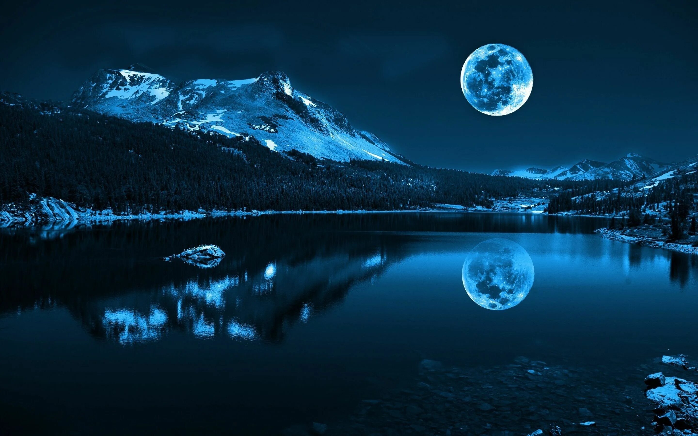 Спокойно 10. Красивая ночь. Красная Луна. Ночной пейзаж. Горы озеро ночь.