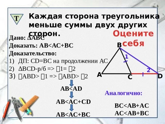 Неравенство треугольника определение. Доказать неравенство треугольника 7 класс. Теорема о неравенстве треугольника 7 класс. Неравенство треугольника теорема с доказательством. Неравенство треугольника доказательство.