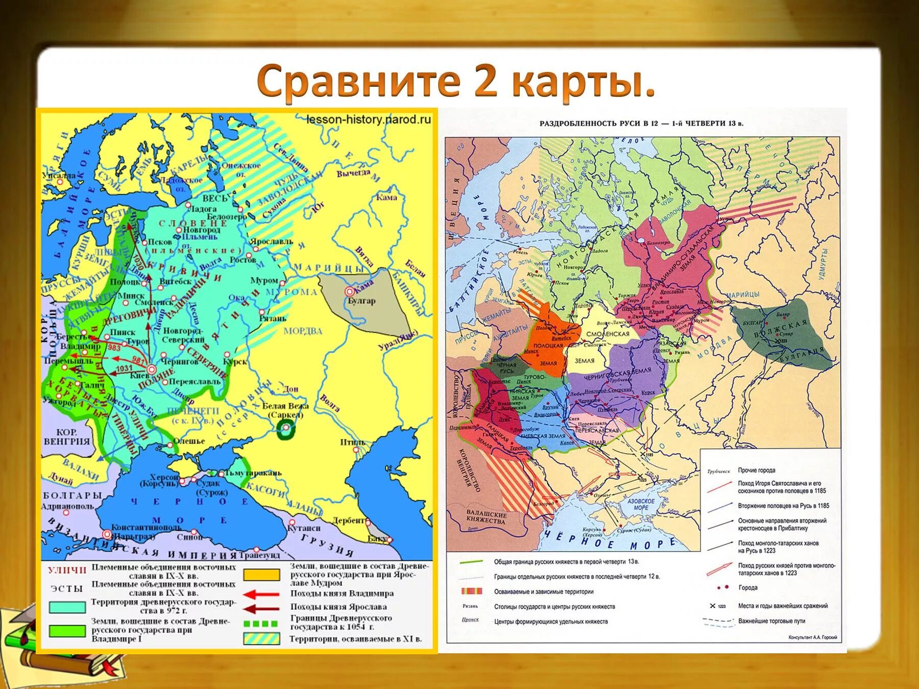 Сравнить древнюю карту и современную