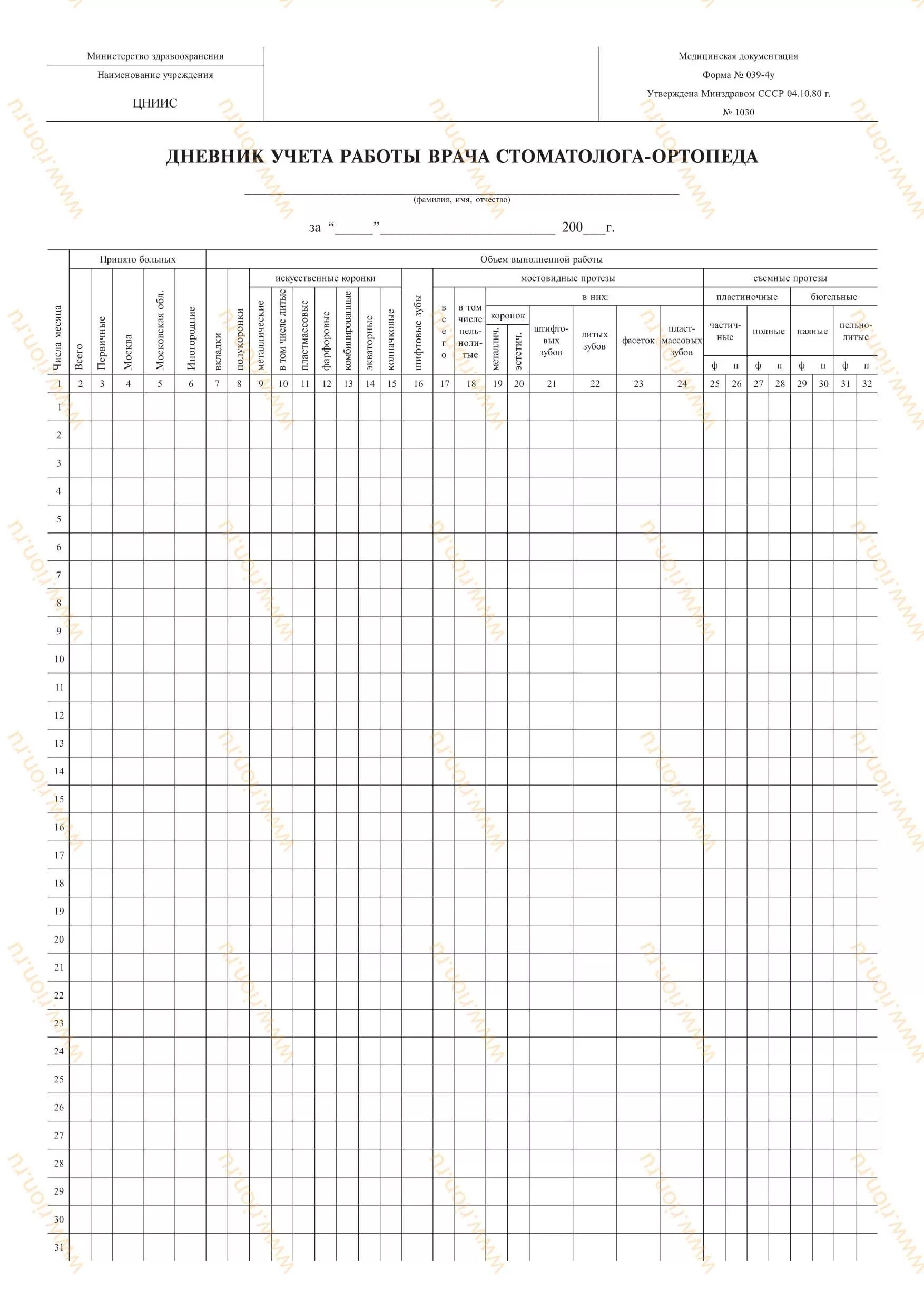 039 форма врача. Дневник учета работы врача стоматолога-ортопеда форма 039-4/у. Сводная ведомость врача стоматолога ортопеда. Дневник врача стоматолога ортопеда 039 4 у. Лист ежедневного учета врача стоматолога 037/у-88.
