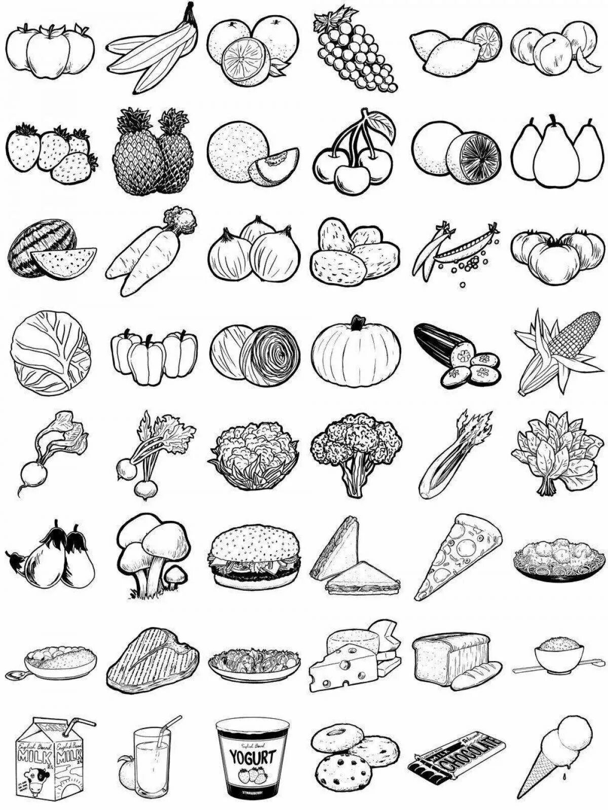 Полезная еда раскраска для детей распечатать vector illustration of food collection in line art mode royalty free images vect