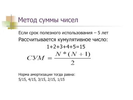 Метод суммы чисел лет начисления амортизации
