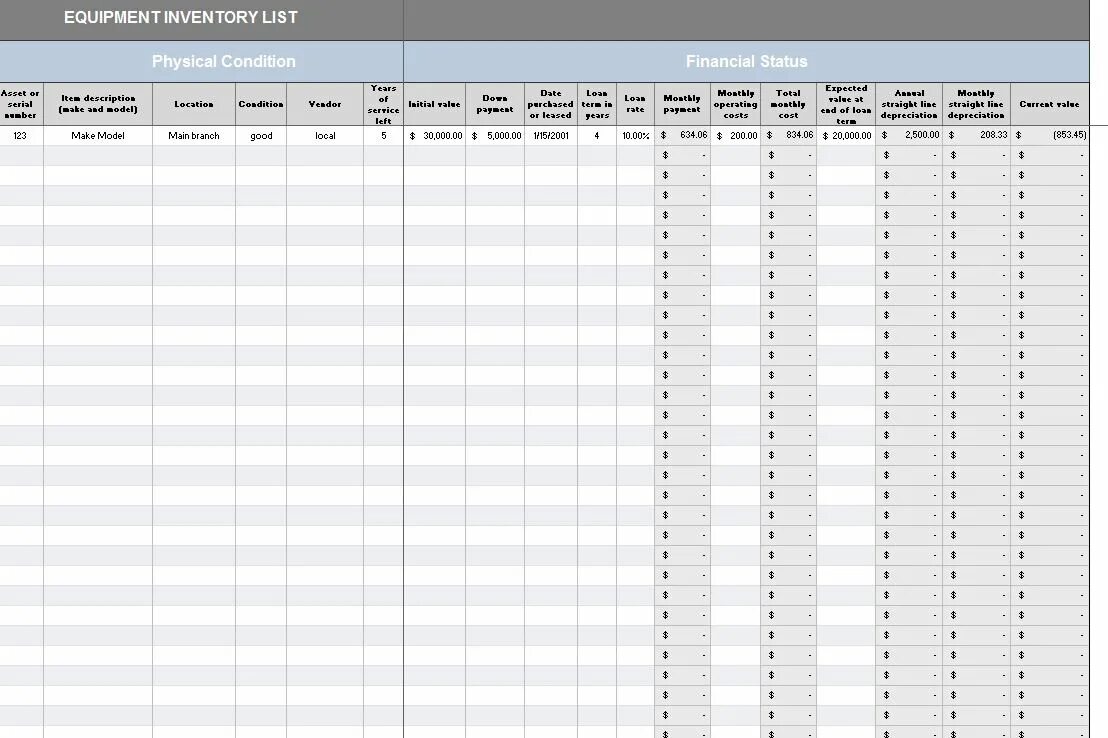 Equipment list