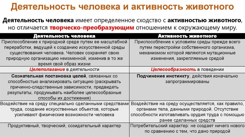 Деятельность человека и животного сходства. Деятельность человека и активность животного. Таблица деятельность человека и деятельность животного. Таблица деятельности человека от животного. Отличие деятельности человека от деятельности животных.