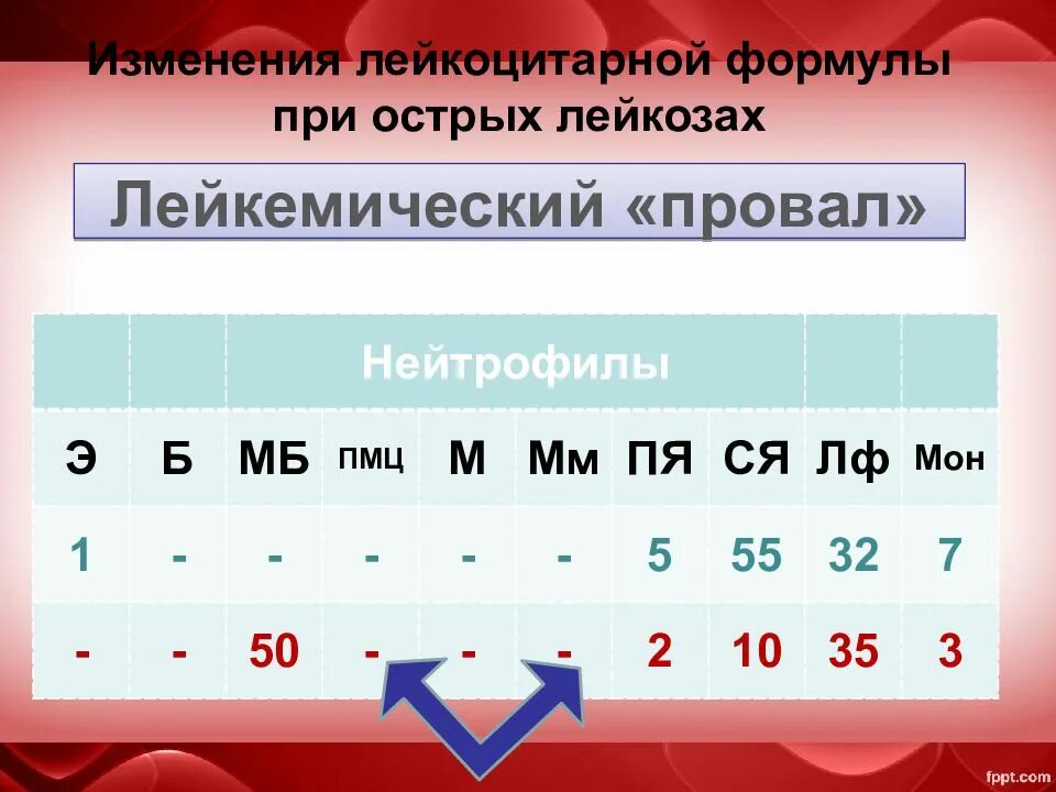 Изменения в лейкоцитарной формуле. Изменения лейкоцитарной формулы. острый лейкоз лейкоцитарная формула. лейкемический провал. лейкоцитарная формула при остром лейкозе.