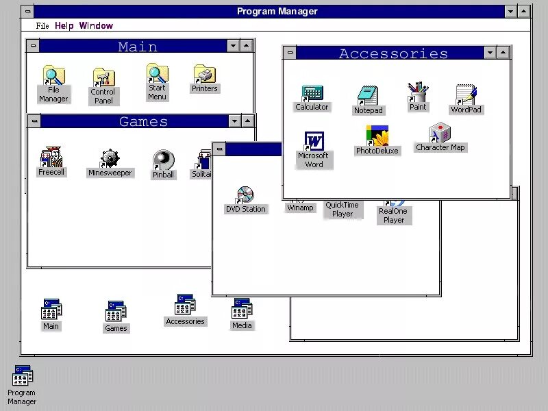 Program manager windows. Интерфейс виндовс 3.1. изображение интерфейса ос windows 3.1. windows 3.0 интерфейс. операционная система windows 3.1 3.11.