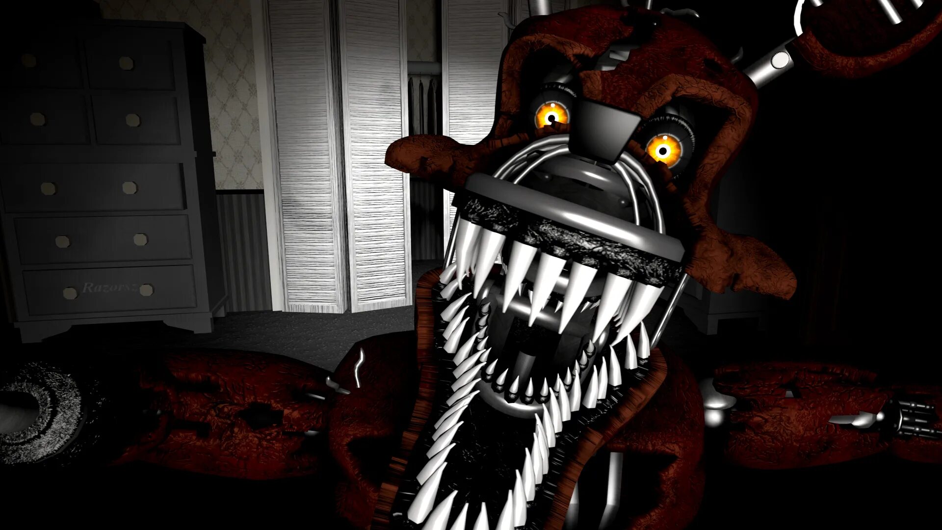 Фнаф живые обои. Найтмер Фокси. Фокси ФНАФ 4. FNAF 4 Nightmare Foxy.