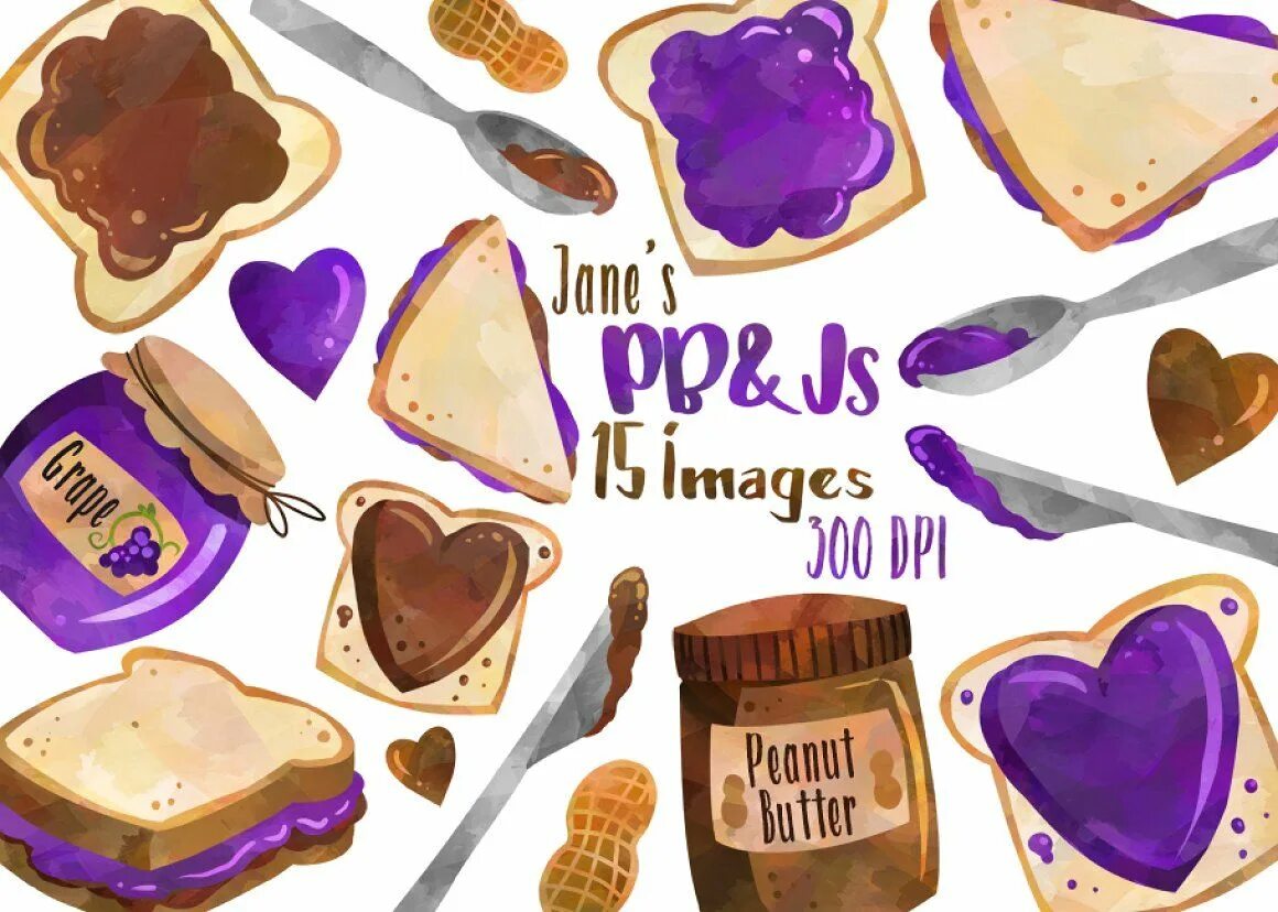 Butter and Jelly. Jelly Watercolor. День арахисового масла и желе. Peanut jelly