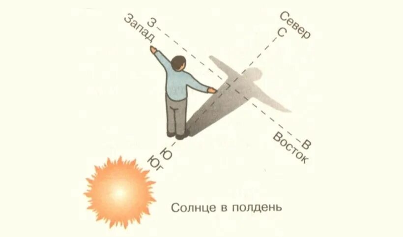 Схема ориентирования по солнцу. Ориентирование на местности по солнцу. Ориентирование на местности по солнцу по тени. Ориентирование сторон горизонта по солнцу.