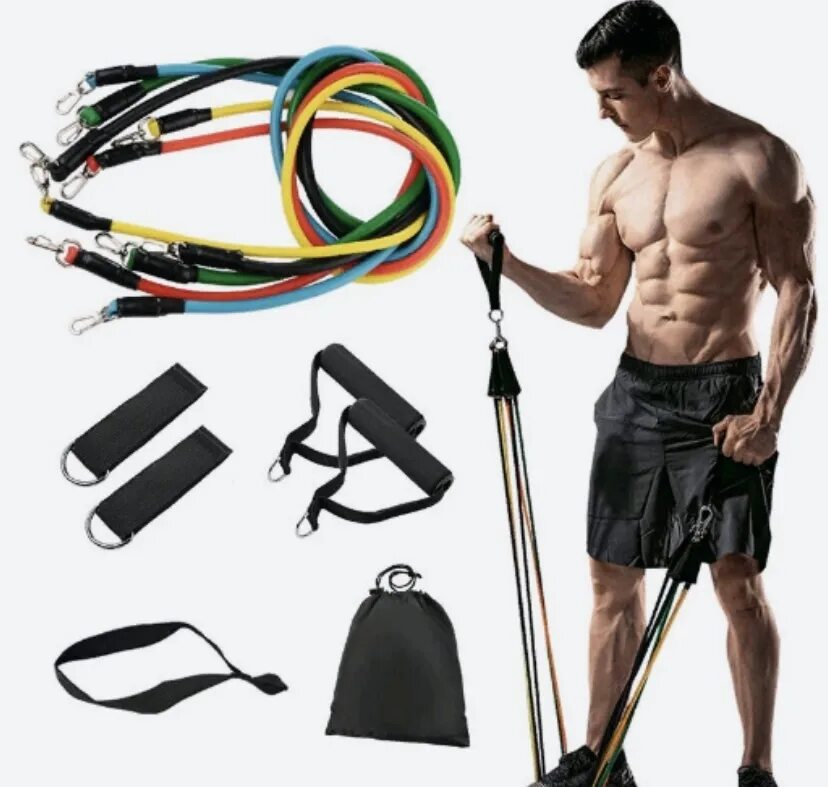 Эспандер для мышц. Набор эспандеров resistance bands. комплект эспандеров home gym extreme (11 предметов). тренажер power resistance bands. тренажер lt-011 power resistance bands.