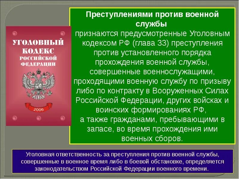 Военно административная ответственность. Уголовная ответственность военнослужащих вс рф. преступление против воинской службы.