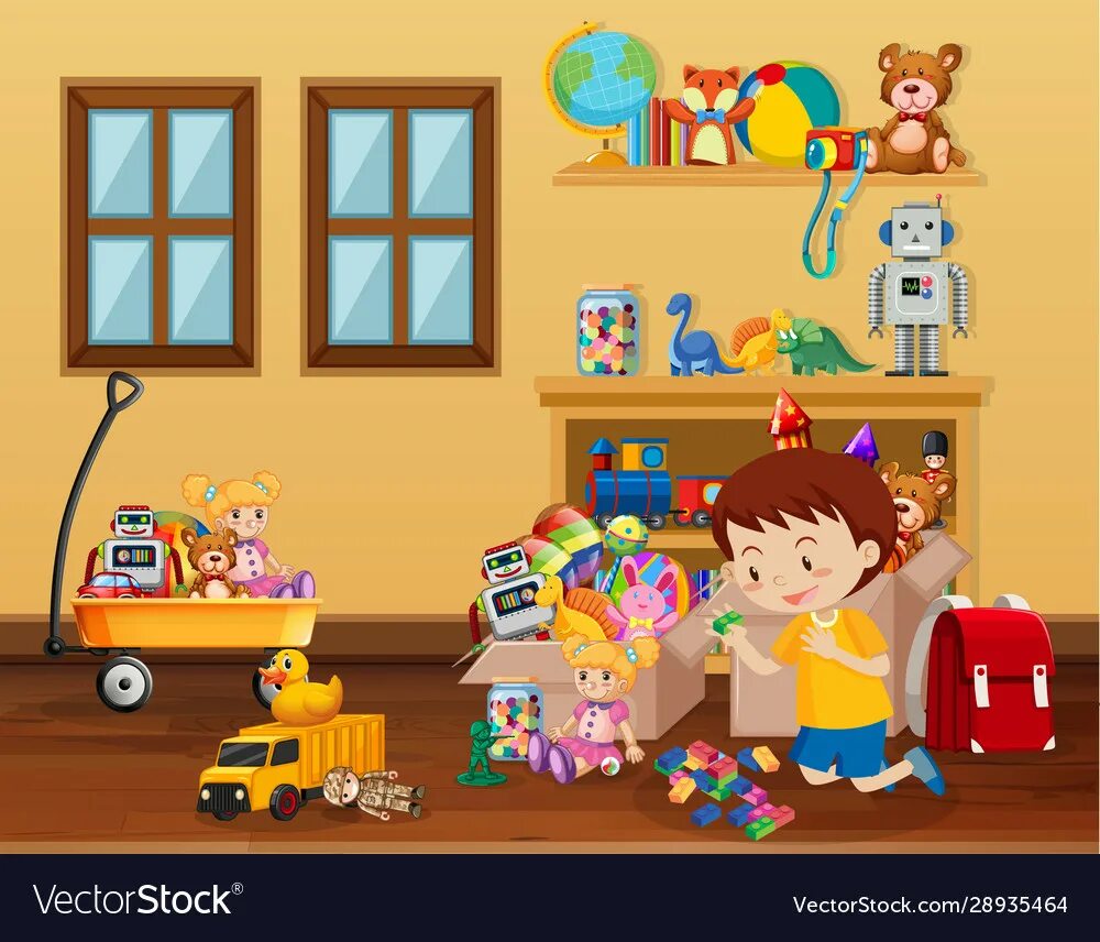 The toys are in the room. Toys in the room. play with toys cartoon. toys on the floor.
