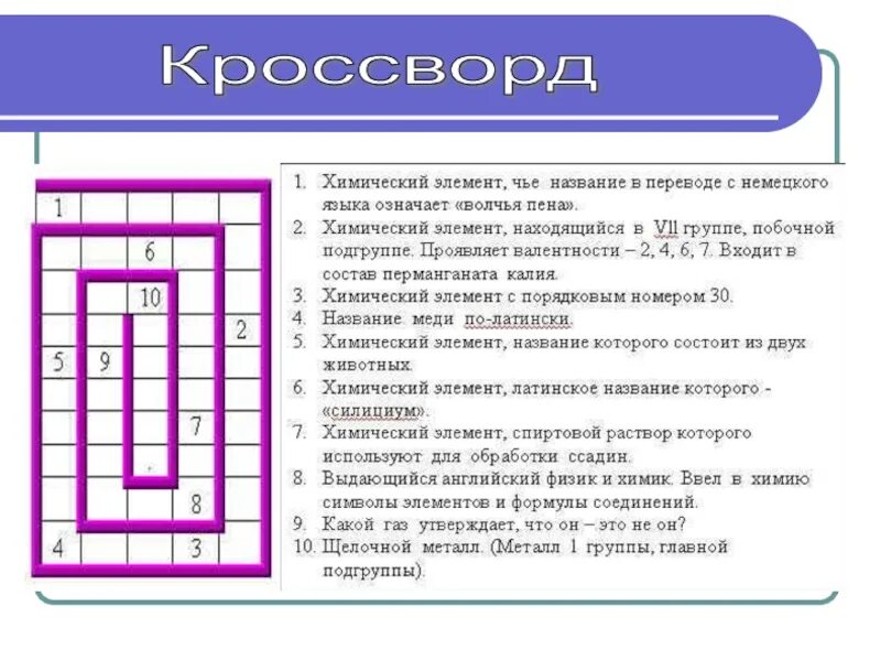 Кроссворд химия 8 класс с ответами