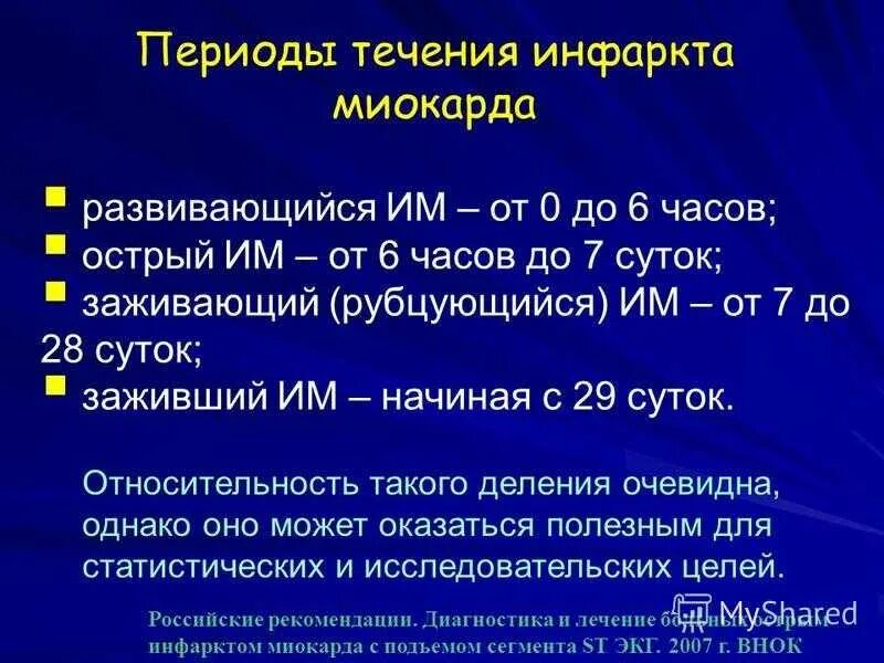 Острый период инфаркта миокарда клиника. Продолжительность острой стадии инфаркта миокарда составляет:. Этапы развития инфаркта миокарда. Периоды при инфаркте миокарда.