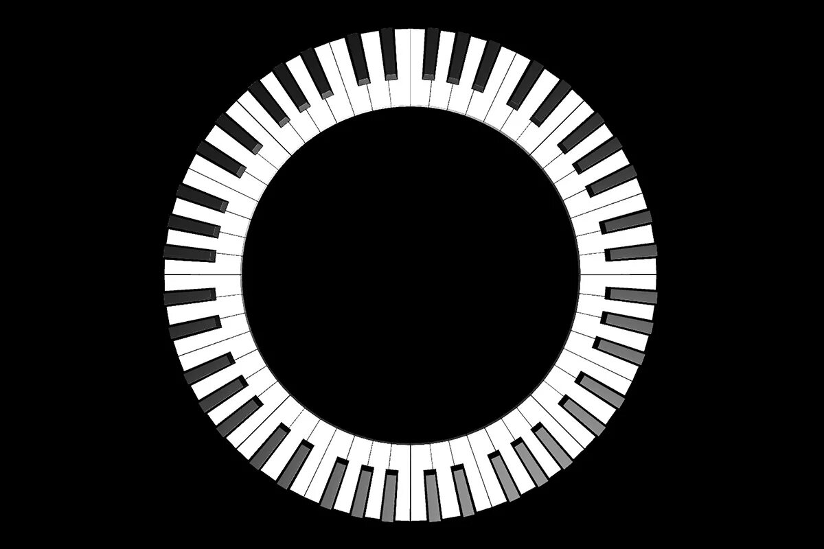 Круг из разноцветных клавиш. Кнопка прозрачная. Клавиши фортепиано по кругу. Красная кнопка. Кнопка прозрачная.