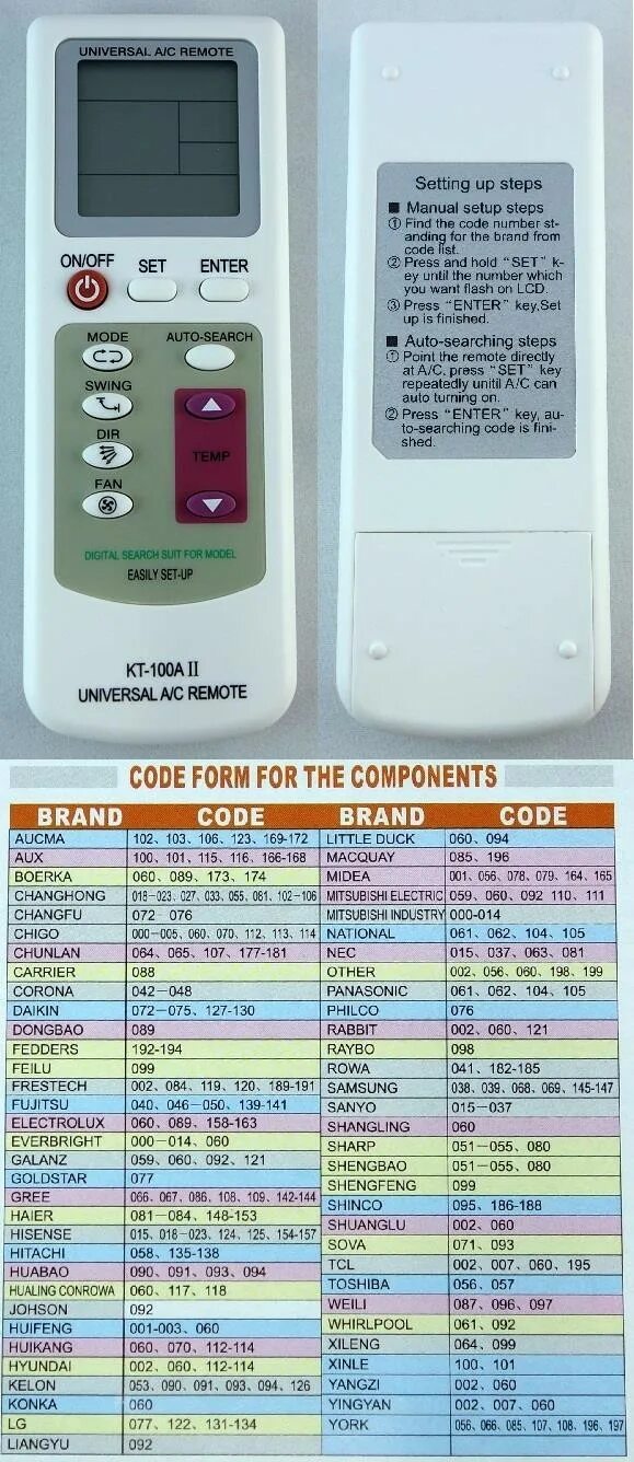 Как настроить универсальный пульт для кондиционера. Universal AC Remote кондиционер KT 100. Универсальный пульт для кондиционера к-6200 частоты. KT 109 II пульт кондиционера код для LG. Универсальный пульт easily Set up для кондиционера KT-100a Панасоник.