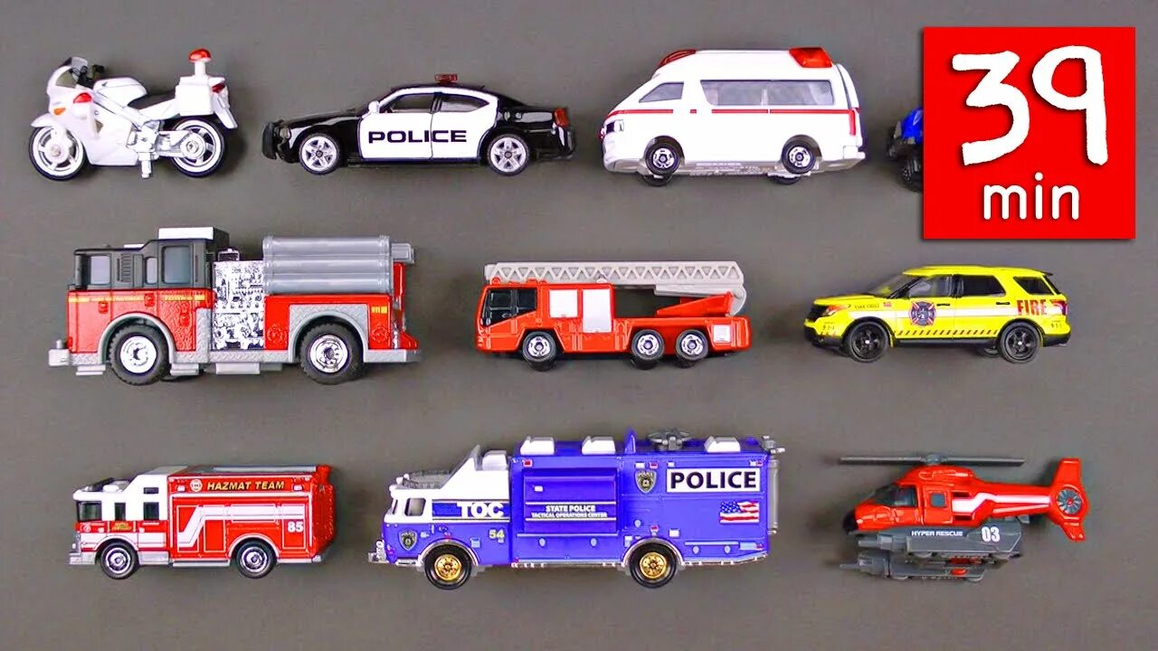 Fire truck police car. Fire Truck for Kids. Cars Mater Ambulance Tomica. Organic Learning автомобиль. Emergency vehicles - Rescue Trucks - Fire, Police & Ambulance - the Kids' picture show.