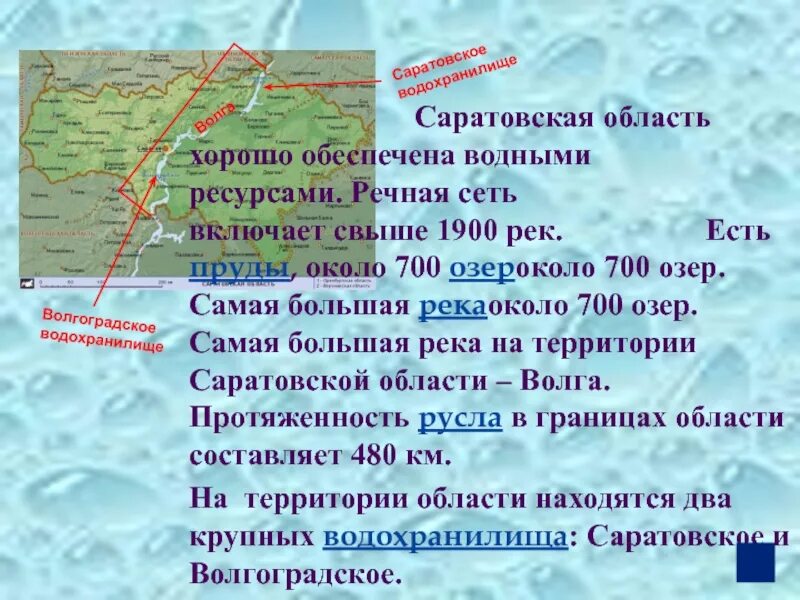 Какие природные богатства есть в саратовской. Водные ресурсы Саратовской области. Водоемы Саратовской области. Водные богатства Саратова. Водные богатства Саратовской области 2 класс.