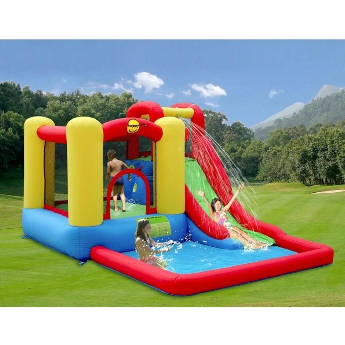 Батут с горкой и бассейном. Надувной батут happy hop 9271. надувной батут happyhop big water castle.
