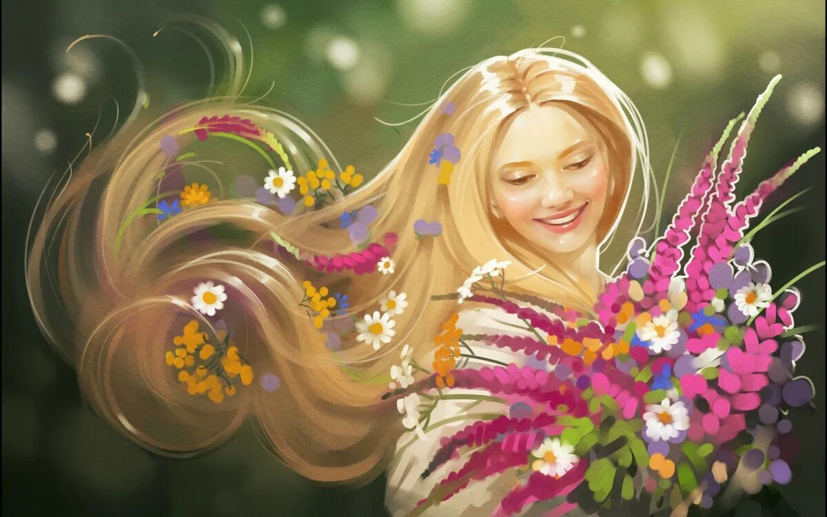 Весенние эмоции. Счастливая женщина с цветами. Женщина в цветах.