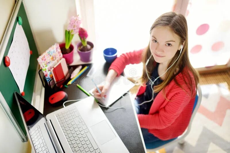 After school my homework. She do her homework after.