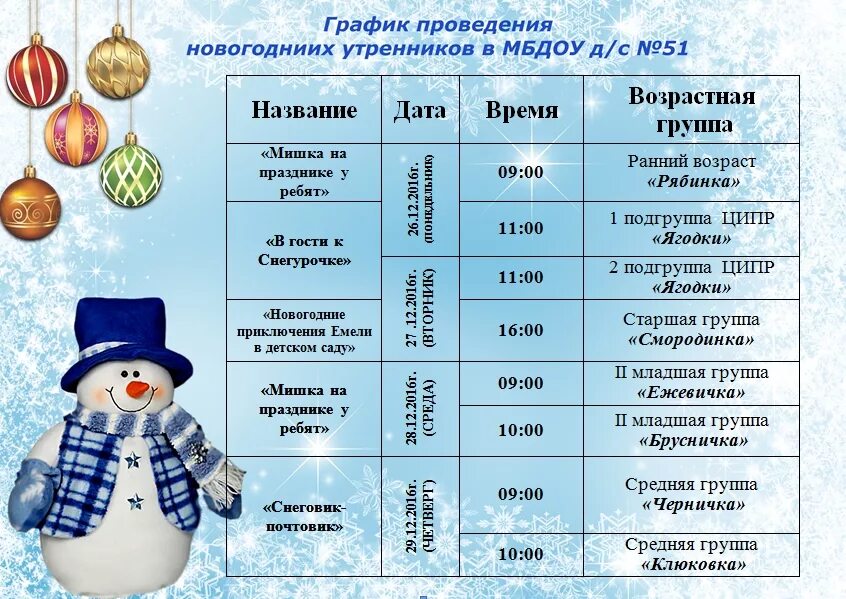 График проведения новогодних утренников. График проведения новогодних утренников в детском саду. График проведения новогодних утренников в ДОУ. Расписание новогодних утренников в детском саду. Сколько длится садик