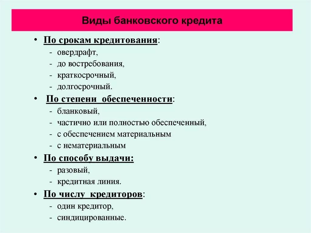 Кредит в финансовом праве. Перечислите основные виды банковского кредита. Виды кредитов и сроки их предоставления. Основные виды кредитов предоставляемые банком. Банковская форма кредита.