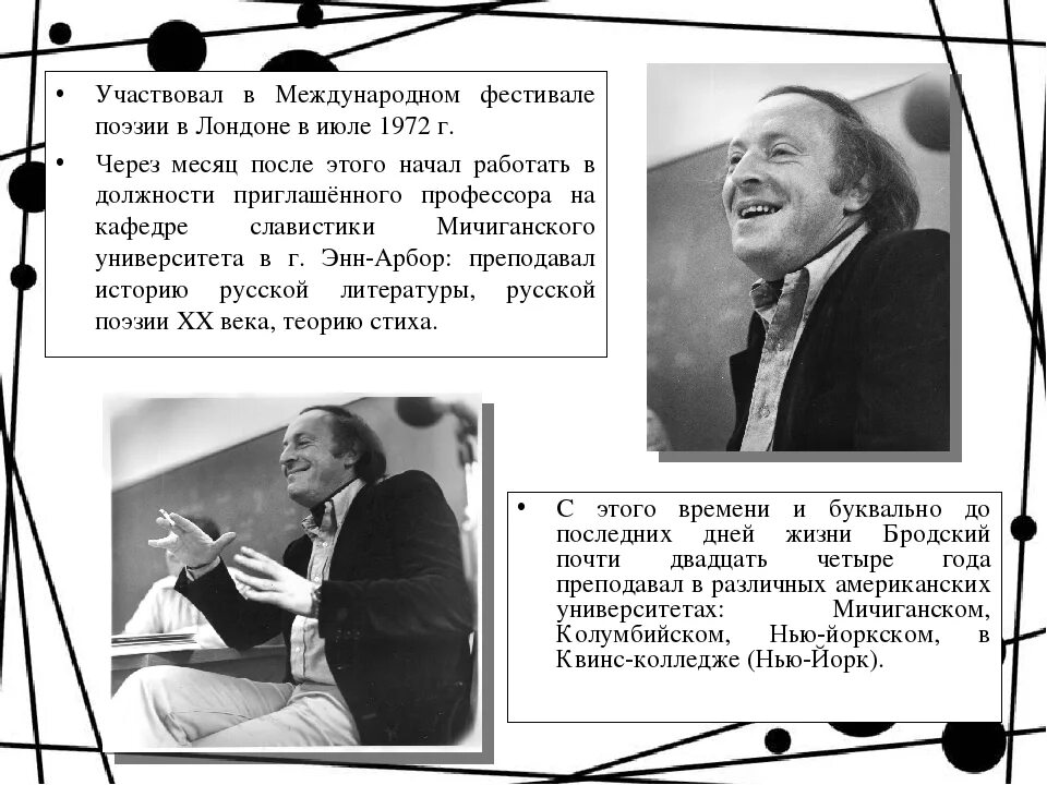 Иосиф Бродский профессор. Иосиф Бродский в университете. Лекции Бродского. Бродский в Мичиганском университете. Основные этапы жизни бродского