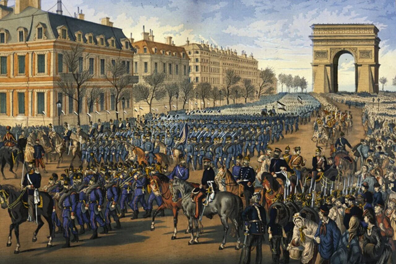 Сколько брали париж. Елисейские поля в Париже 19 век. Парад в Париже 1870-1871. Взятие Парижа 1814.