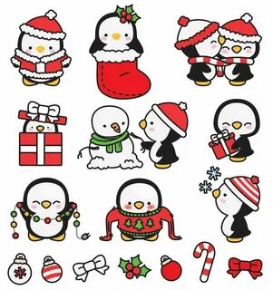 Premium Vector Clipart Kawaii Christmas Penguins Cute Etsy S