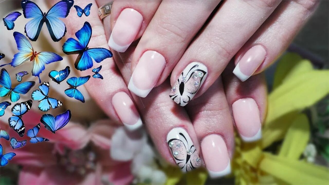 Ногти с бабочками. Красивые ногти с бабочками. Яркий маникюр с бабочками. Летний маникюр с бабочками. Простой весенний дизайн ногтей