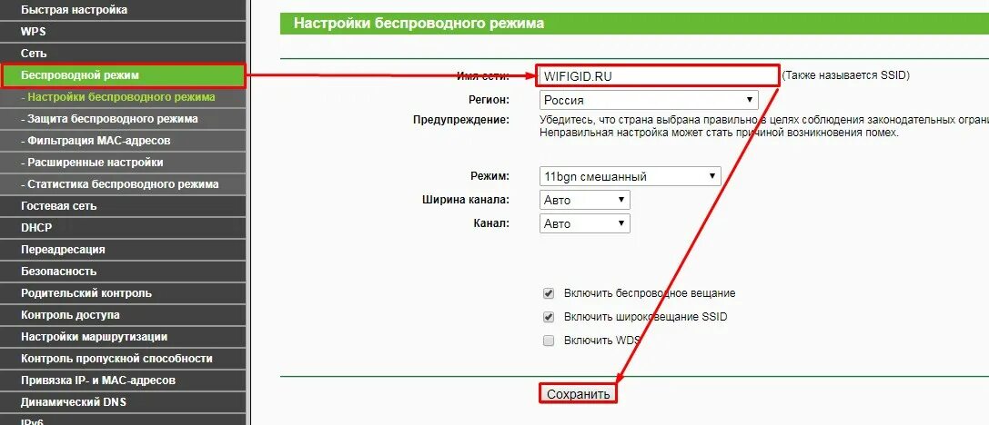 Имя беспроводной сети