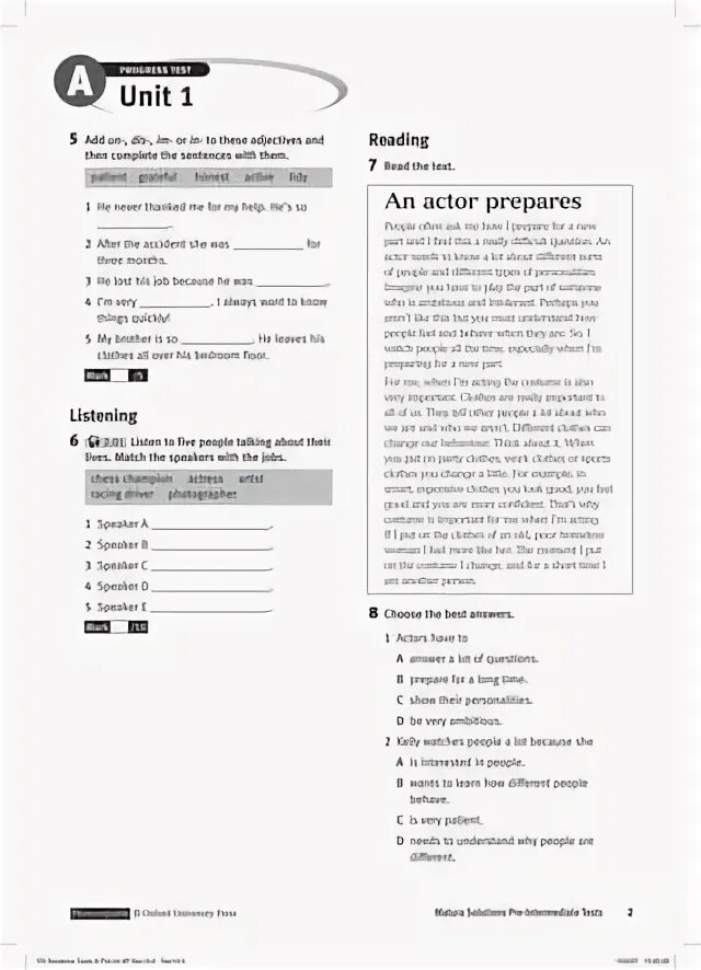 Prepare 4 unit 4. Unit 1. Oxford University Press Photocopiable тест. Photocopiable Oxford University Press ответы. Unit 1 Test.