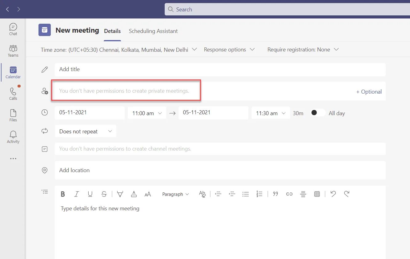 Microsoft Teams permission. You don't have permission. Permission message
