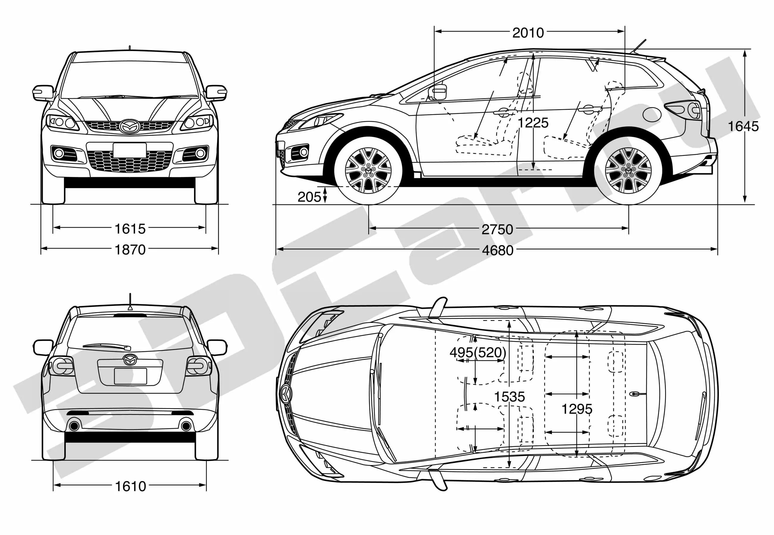 Габариты mazda cx. Чертеж Мазда сх7. Mazda CX-7 чертежи.