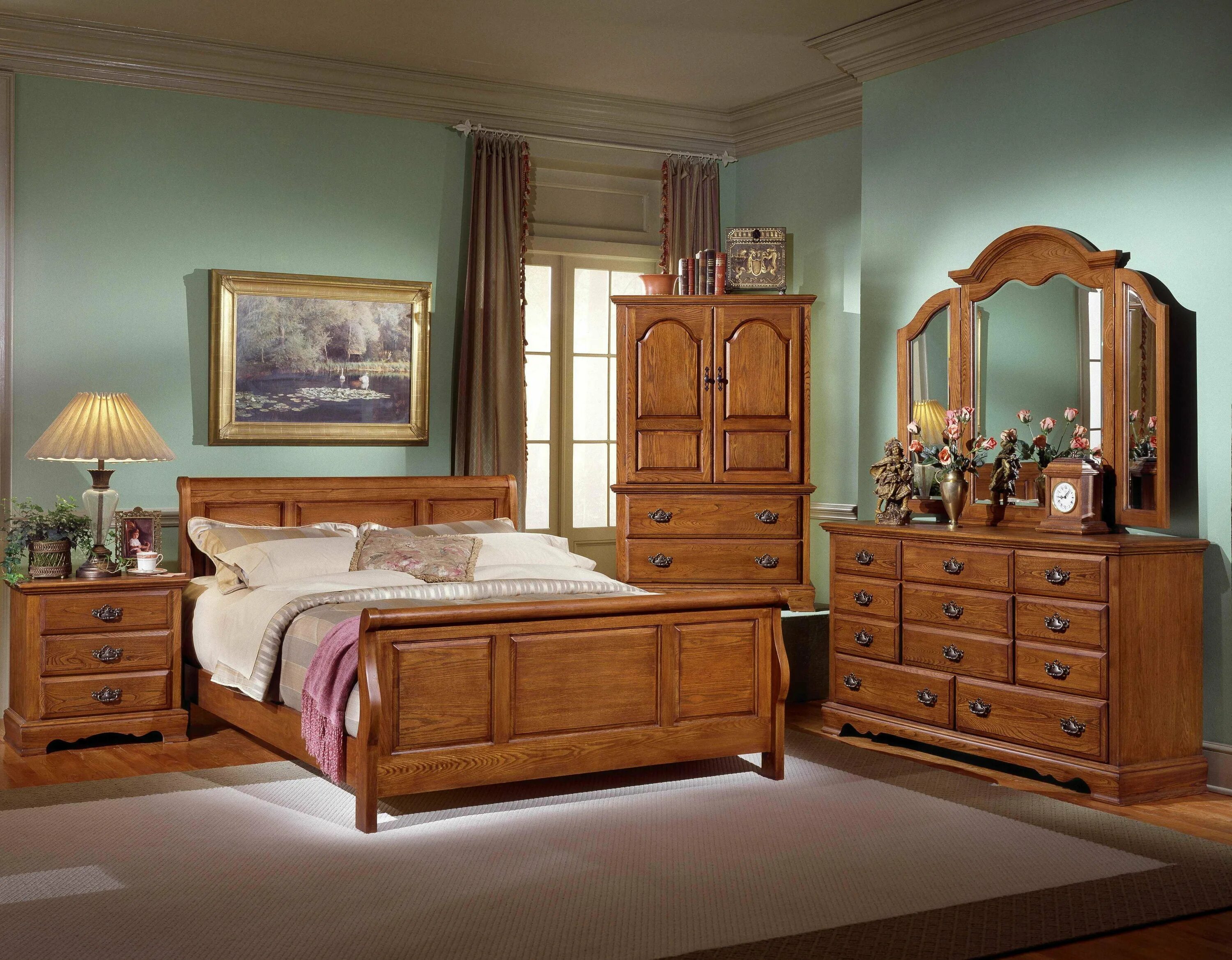 Спальня из массива гевеи 4934. Румынская мебель Легаси ирландский стиль Кантри. Красивая деревянная мебель. Спальня из дерева. Wooden мебель