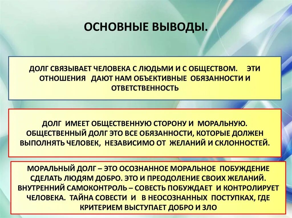 Совесть материальна. Долг понятие в обществознании. Вывод по теме долг и совесть. Понятие долг и совесть. Понятие долг Обществознание 8 класс.