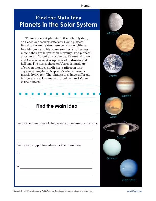 Writing task about space