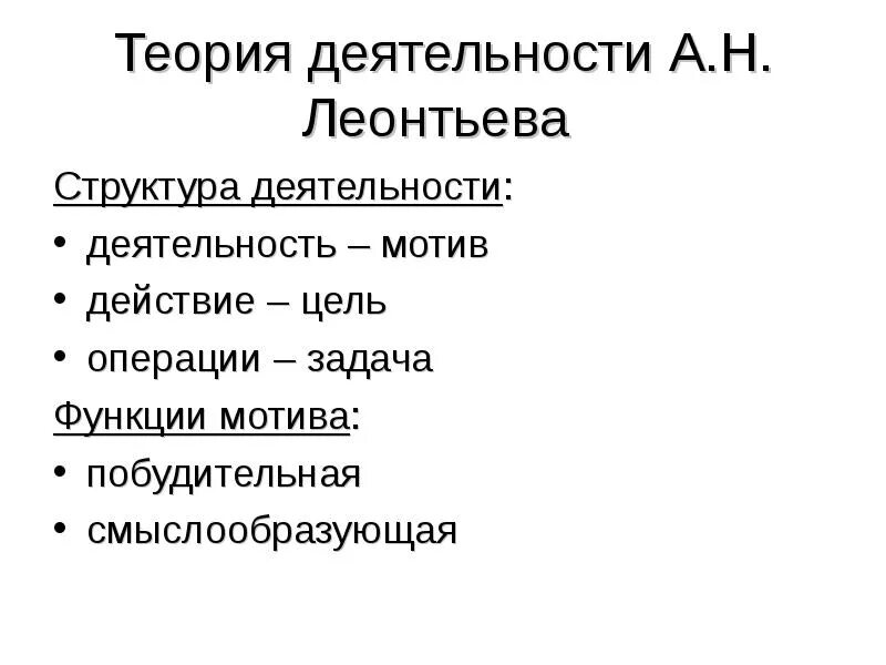 Теория деятельности суть теории. Леонтьев теория деятельности схема. 2. Теория деятельности а.н. Леонтьева.. Теория деятельности Леонтьева мотив. Психологическая теория деятельности.