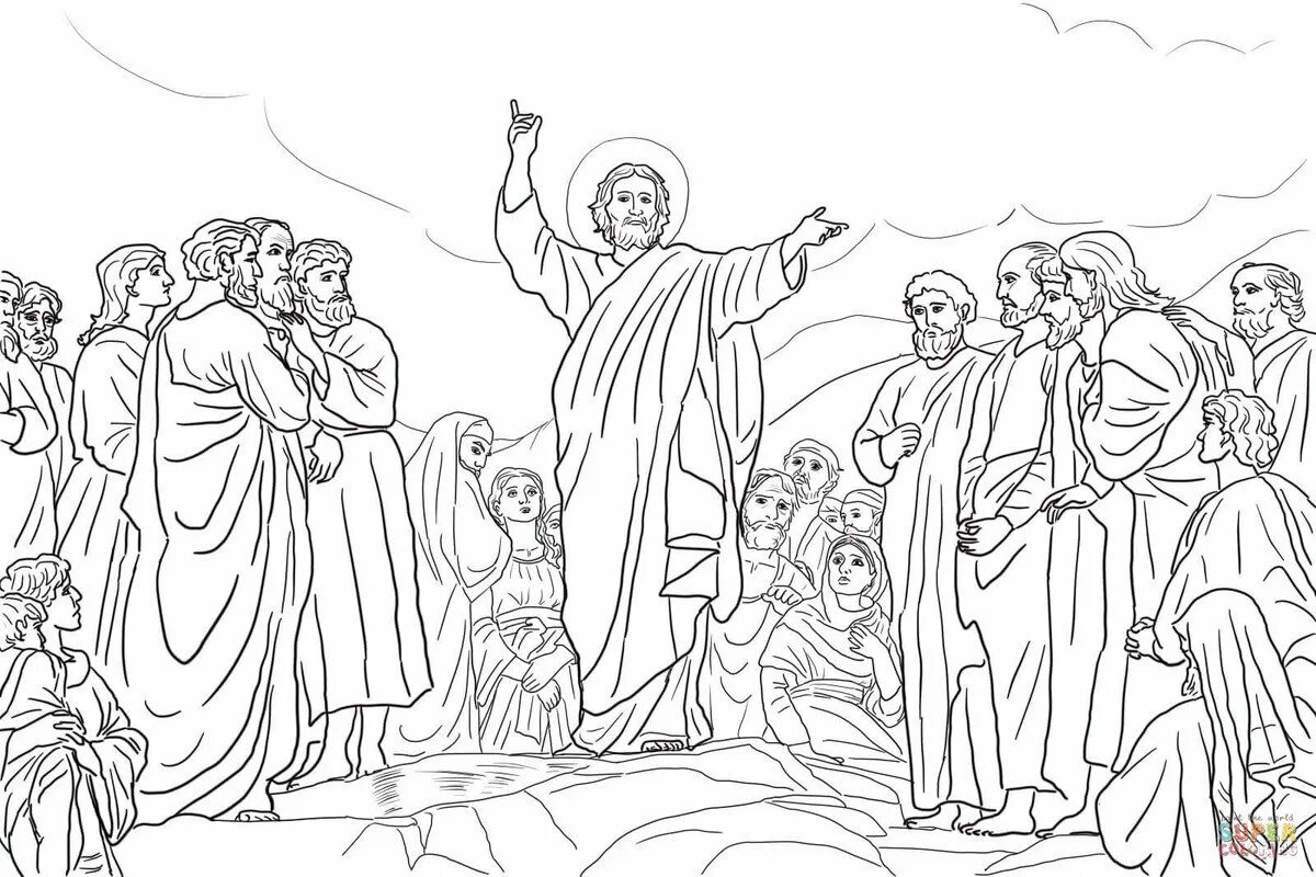 Проповедь воскресение. Нагорная проповедь иисуса христа. нагорная проповедь христа раскраска. раскраска нагорная проповедь иисуса христа. нагорная проповедь иисуса христа рисунок.