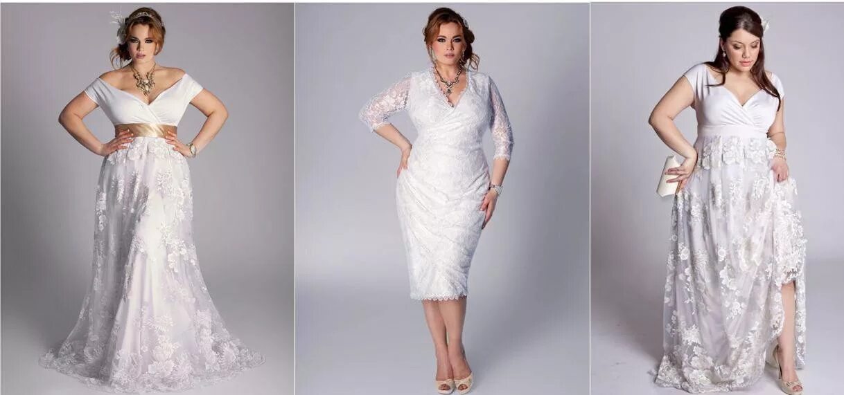 Свадебное платье в стиле ампир для полных с кружевной юбкой Plus size wedding go