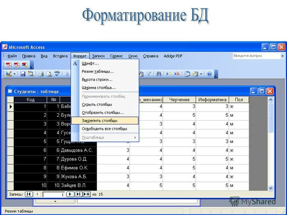 Форматирование в access. Закрепить столбцы в access. ms access столбцы и строки. как добавить столбец в access.