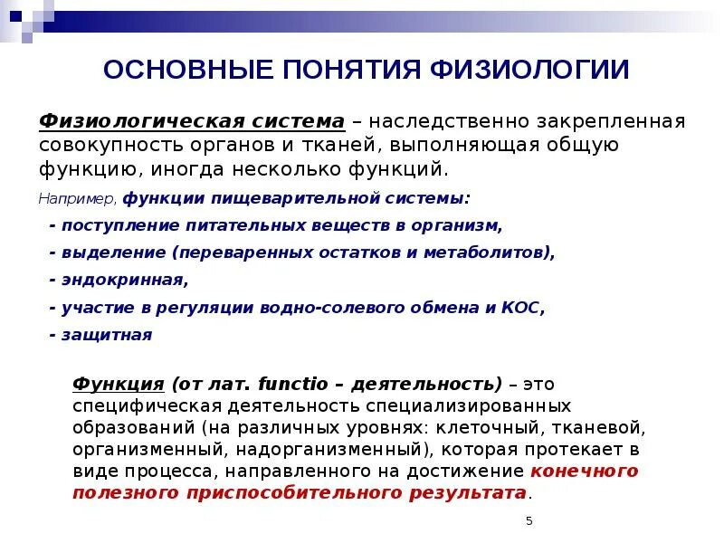 Основные понятия физиологии