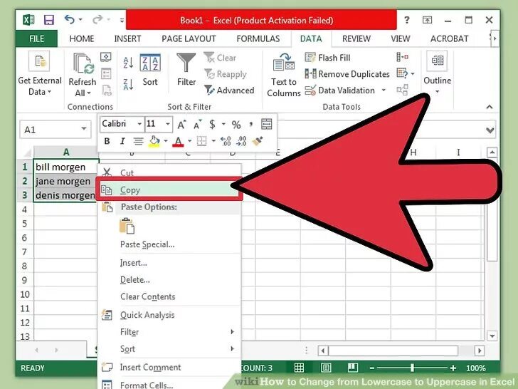 Excel все строчные
